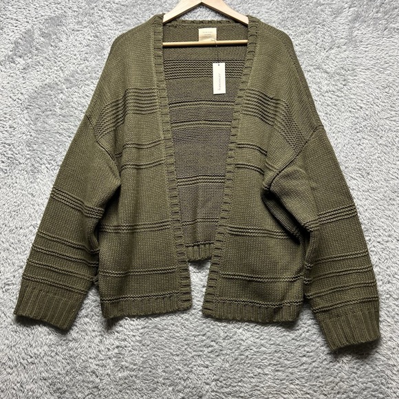Harper Sweaters - Harper Sweater‎ Cardigan Womens Large Olive Green Open Front Relaxed Francesca